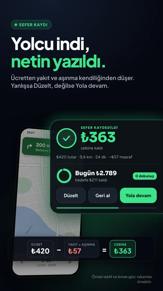 Yolcu inince net kazancın yazılması